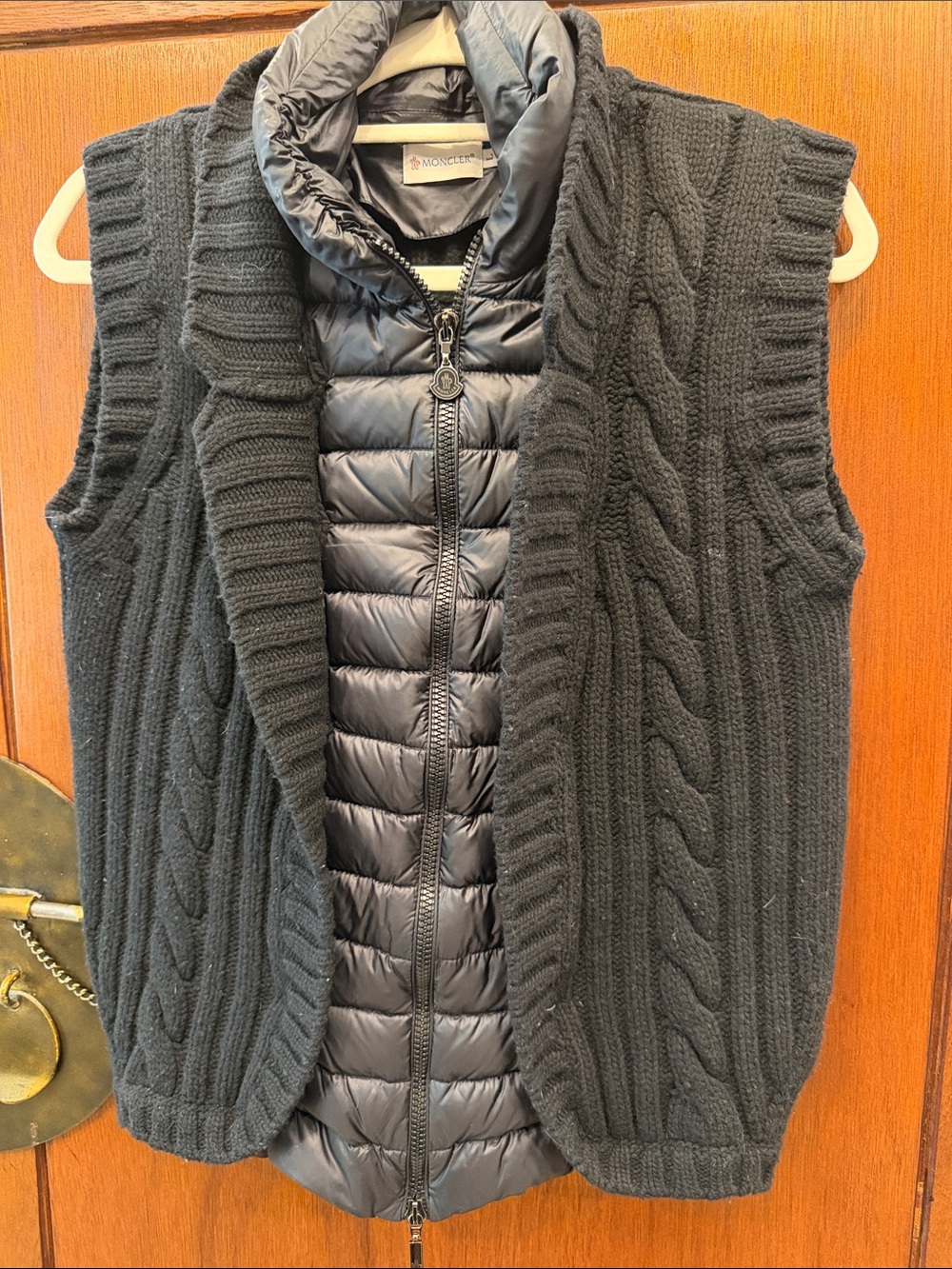 Authentic Moncler Maglione 100% Wool Gillet/Puffer Vest Navy Size Large
